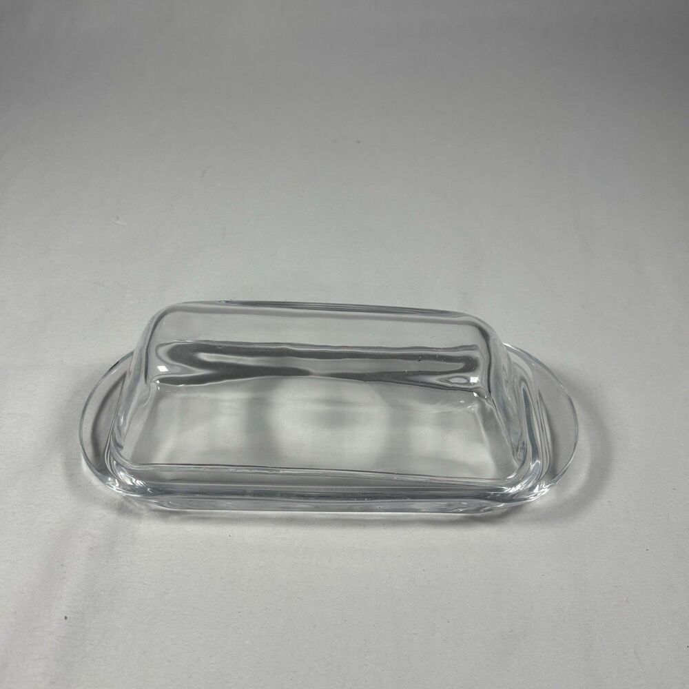 Clear Glass Butter Dish with Lid Covered Stick Holder Kitchen Serving